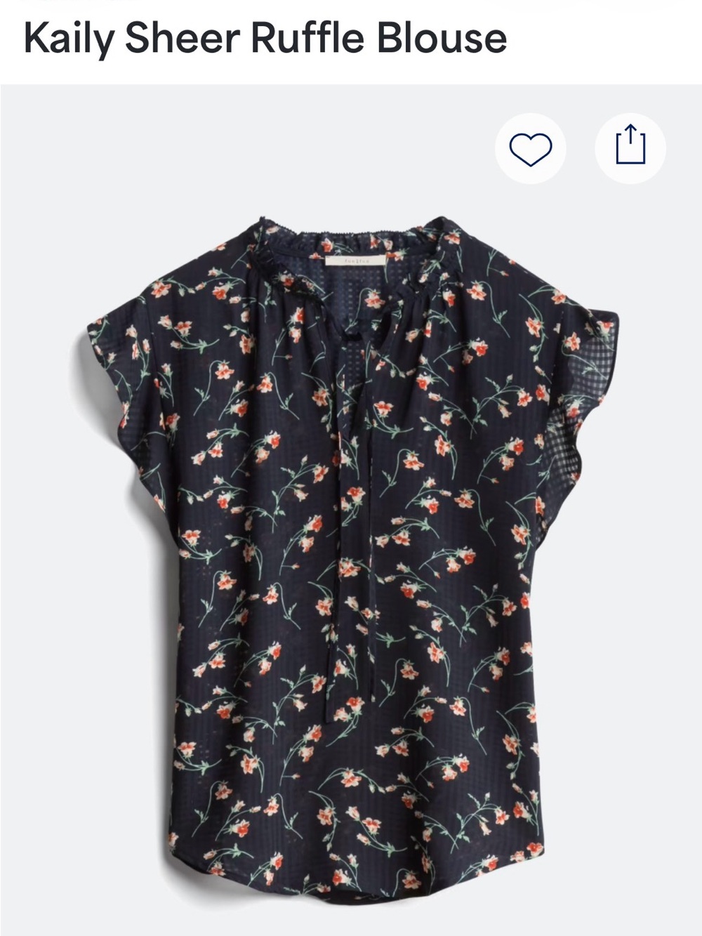 fun 2 fun Navy Floral V-Neck Blouse with Orange Blossoms